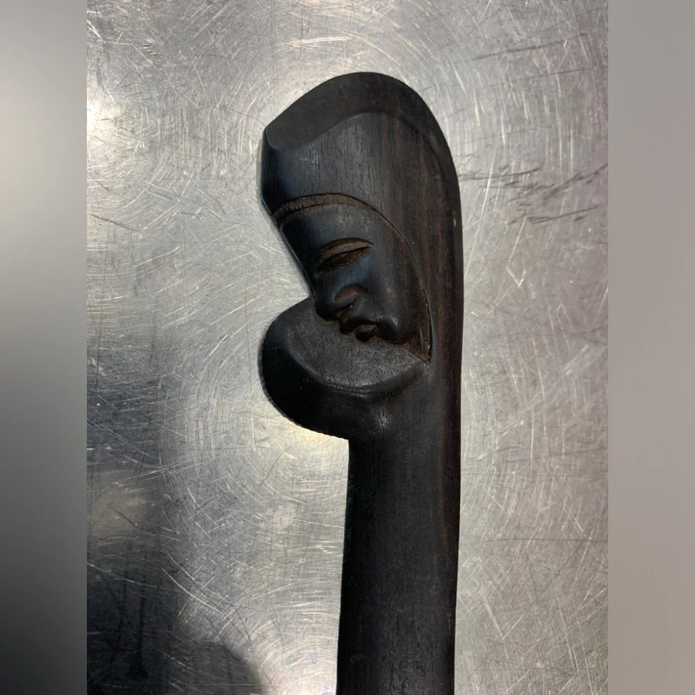 Vintage African Hand Carved Wooden Sculpture Head Bust Letter Opener 9” - Wood